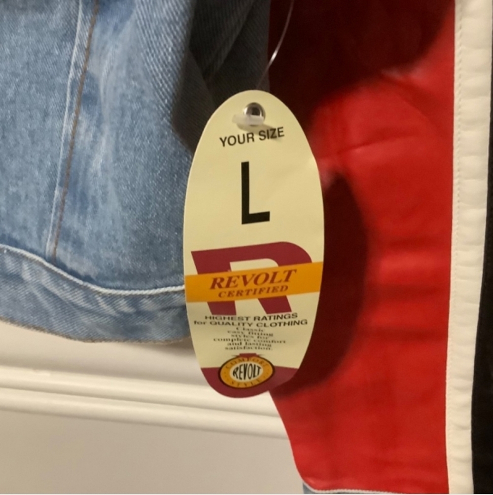 Revolt jean jacket denim and faux red leather women’s NWT  size M - Picture 3 of 9